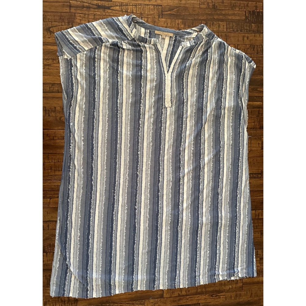 My Danielle NWT XXL HS Texture Stripe Dress Blue Gray V-Neck Fray Hi-Low Hem